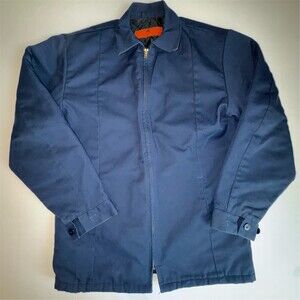Red Kap Work Jacket Mens M Long Navy Blue Quilted Lined Full Zip Utility Coat